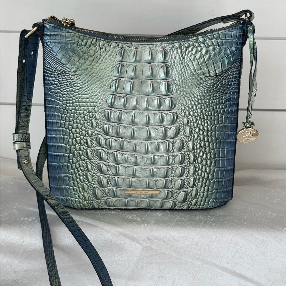 Brahmin Blue Katie Melbourne Teal Ombre Croc-Embossed Shoulder Bag - Picture 7 of 16